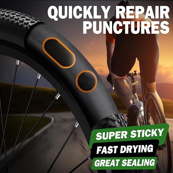 72 PCS Bike Tire Patch Kit - Bicycle Tube Patch Kit Tool Set - 4 Sizes Vulcanizing Patches for Road, Mountain Bike, Scooter, Ebike - Cycling Emergency Flat Tire Repair