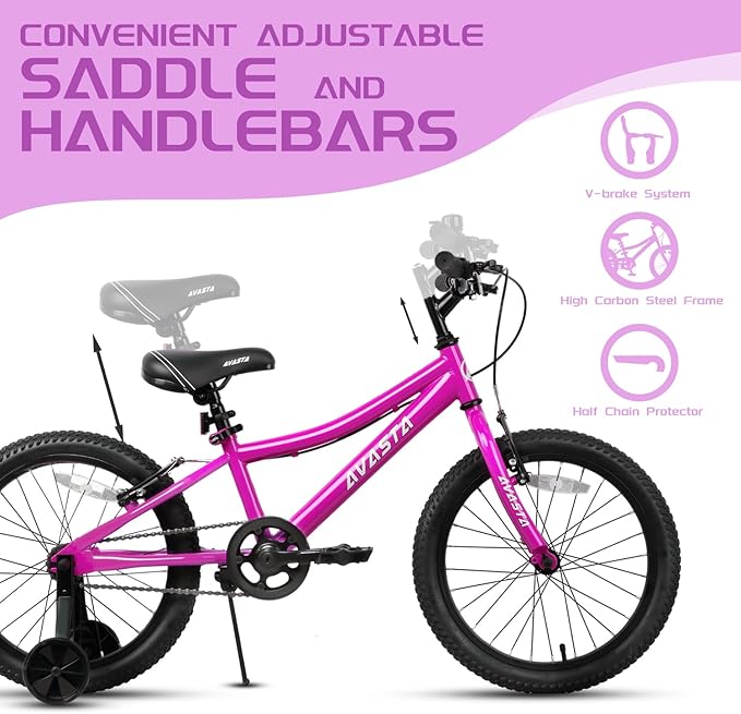 AVASTA Bilbo 18 20 Inch Kids Bike for Boys Girls 5-10 Years Old, Retro Style High Carbon Steel Bicycle with Adjustable Handlebars and Seat, Dual V-Brakes, Kickstand, Multiple Colors