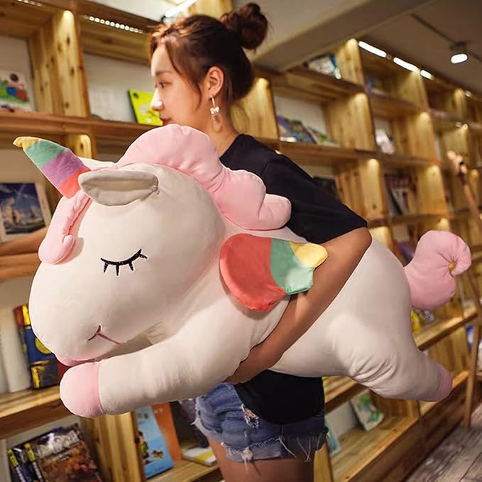 Unicorn Plush Hugging Pillow, Big Unicorn Stuffed Animal Body Pillow Toy Gifts for Kids, Valentine, Christmas (White, 39.3 in)