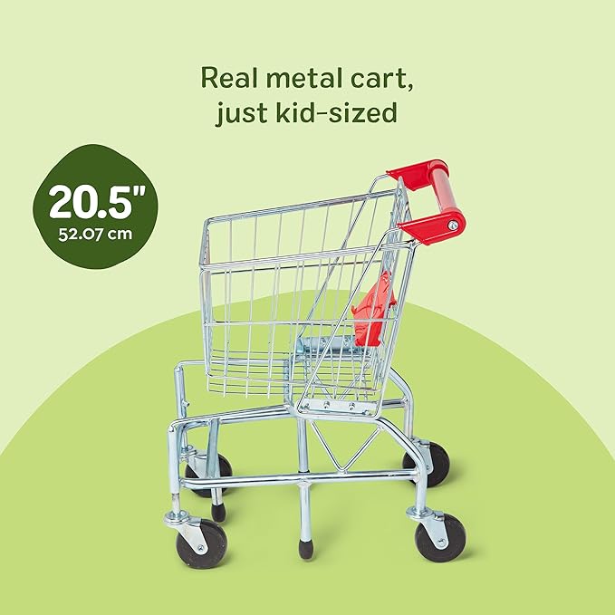Melissa & Doug Toy Shopping Cart, Grocery Store Pretend Play Toys with Sturdy Metal Frame & Working Wheels, Toddler Shopping Cart, Preschool Learning Toys for Girls & Boys 3+