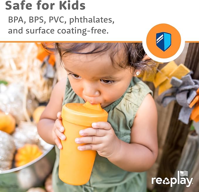 Re-Play Spill-Proof Sippy Cups - Reusable 10 Oz Set of 6, Dishwasher & Microwave Safe, Made in USA, Sorbet