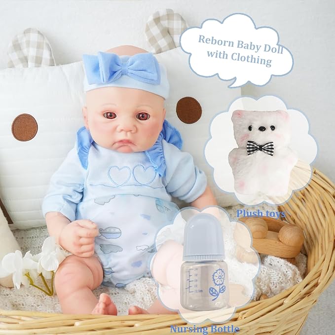 16.14 in Full Silicone Reborn Baby Dolls, 1:1 Lifelike Newborn Dolls Non Vinyl Realistic Reborn Toddler Dolls Boy Washable Sleeping Doll