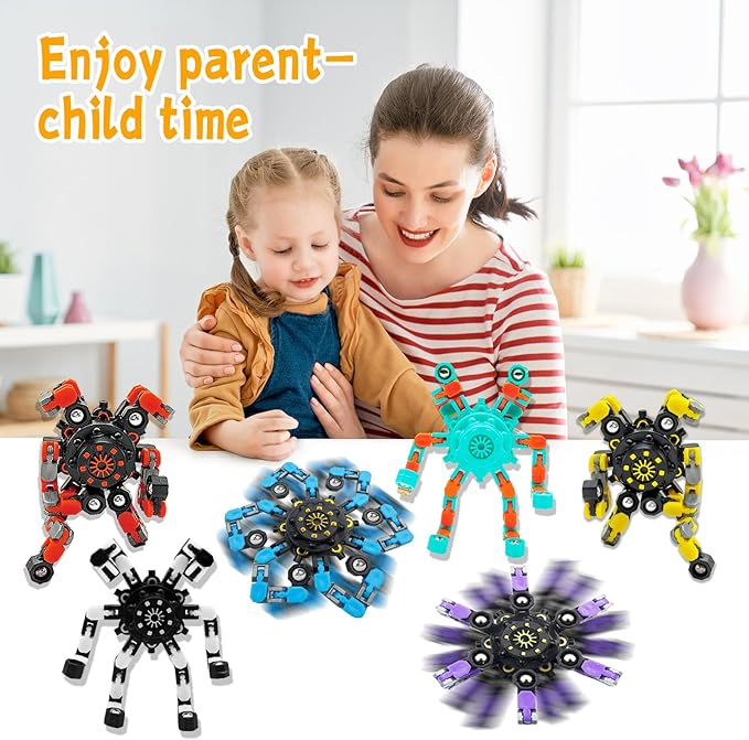 60PC Transformable Fidget Spinner for Kids,Deformable Chain DIY Robot Spinner Sensory Toy, Stress Relief Fingertip Gyros Fidget Toys Birthday Party Favors for Kids Gifts