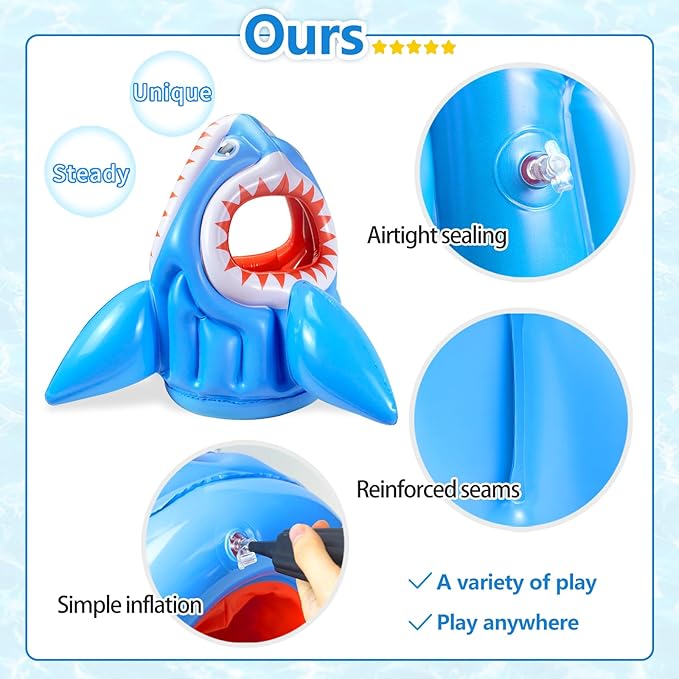 Inflatable Pool Floats, Kids Swimming Pool Toys 3-in-1 Shark Basketball & Football & Head Hoop for 3 4 5 6 7 8 Years Boys Girls Beach Backyard Party Water Games Birthday Gift