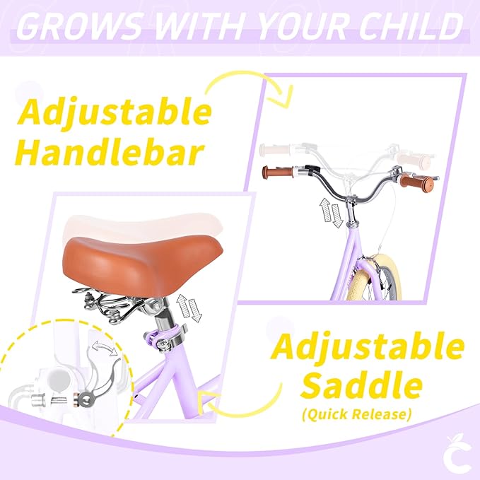 Girls Bike for Age 2-12 Years Old Kids Toddlers 12 14 16 18 20 Inches Retro Bicycles with Training Wheels Basket Bell Ring, Multiple Colors