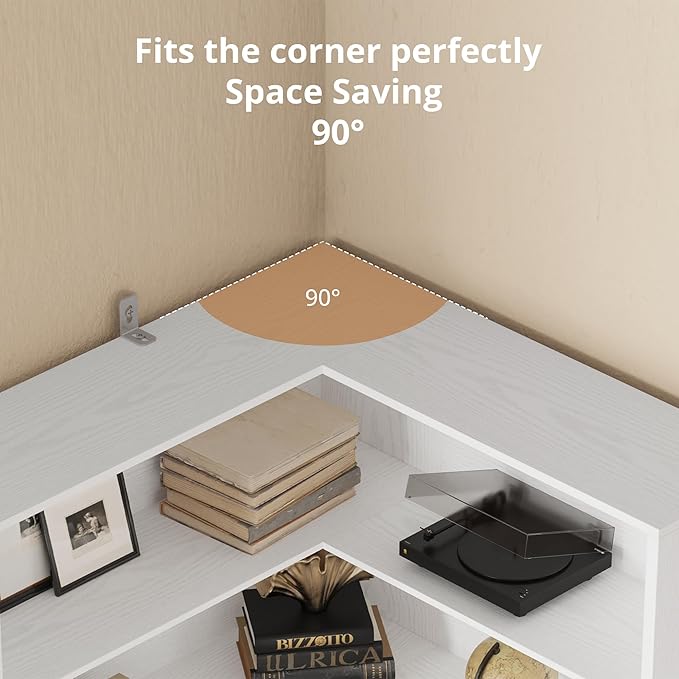 ANCTOR Corner Bookshelf, 6 Tiers Corner Bookcases with Baffles Etagere Shelf Storage Rack for Living Room Home Office, White