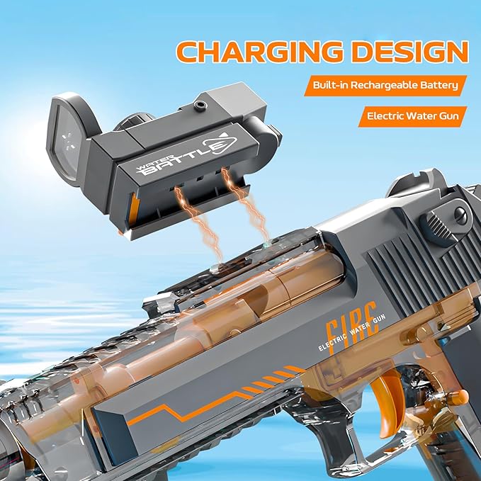 Electric Water Gun for Adults Kids, Automatic Squirt Watergun Pistol with Led Lights, Summer Outdoor Pool Beach Party Toys for Boys Girls, Black