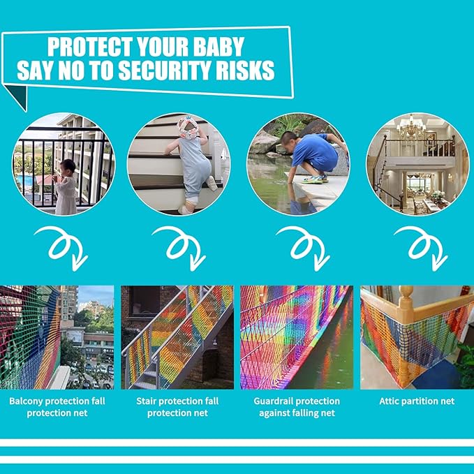 Climbing Cargo Net for Kids Outdoor Balcony & Playground Safety - Knotless Polyester Sports Netting