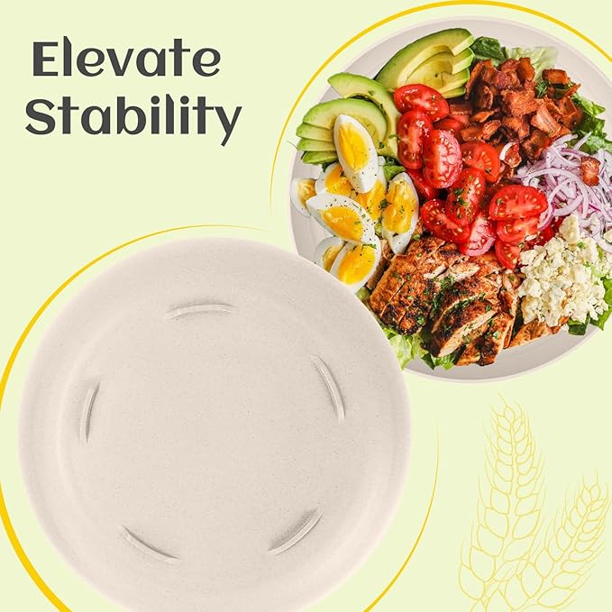 Homienly Plastic Dinner Plates, Wheat Straw Plates 11 Inch, Lightweight Unbreakable Plates Set of 8, Microwave Safe Plates, Deep Plates for Dinner - Beige
