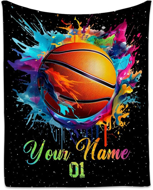 Personalized Basketball Blanket for Girls, Custom Basketball Gifts for Boys Adults Sport Lovers, Kids Throw Blankets for Team Player Couch Bed Home Decor (Colorful, 50x60 Inch)