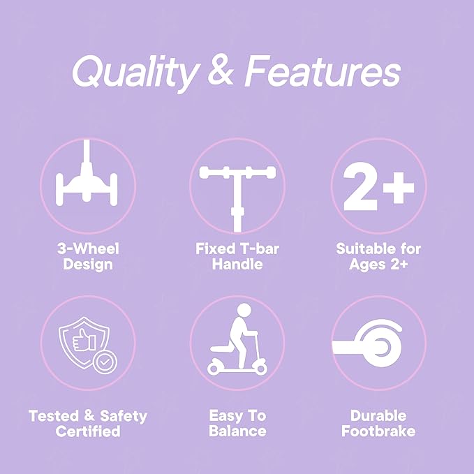 3 Wheel Scooter for Kids, Smooth Light Up LED Front Wheels, Wide Anti Slip Deck, Rear Foot Brake, Easy Lean to Steer Maneuvering, Indoor & Outdoor Ride On Toys for Ages 2 Up