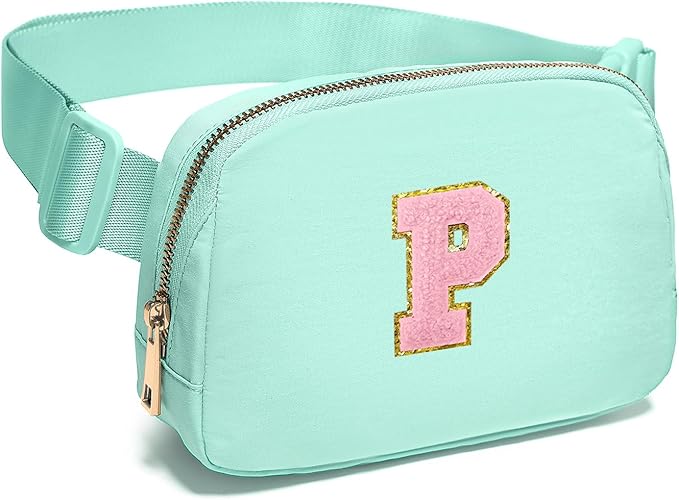Gitus Belt Bag Fanny Pack Crossbody Bags with Initial Letter Patch Cute Stuff Birthday Gifts for Teenager Girls Trendy Preppy Stuff for Teen Girls Cool Stuff for Teens (Mint Green-P)