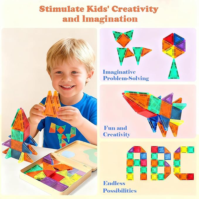 Mini Magnetic Tiles, Travel Toddler Toys Set, 36PCS Magnetic Building Blocks, Portable STEM Kids Toys for 3-8 Years Old Boys Girls Birthday, Montessori Preschool Learning Sensory Toys