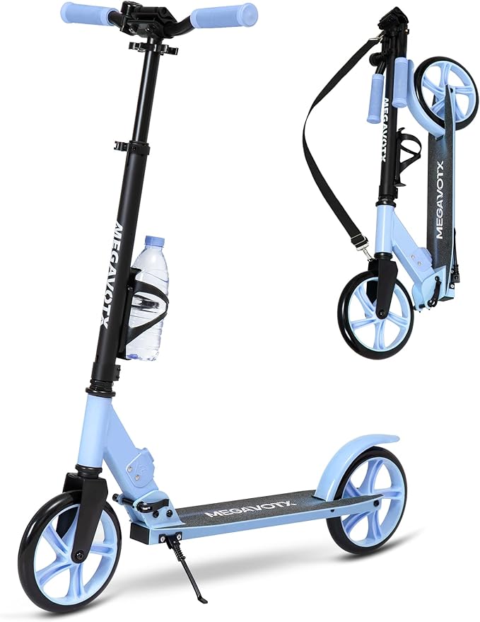 Foldable Kids Scooter with 8 inch Sturdy Wheels - Scooters for Kids, Teens, Adults Ages 8+, Adjustable Handlebar, Gift for Boys&Girls, 220lbs Max Load, Bearing ABEC7,Cup Holder