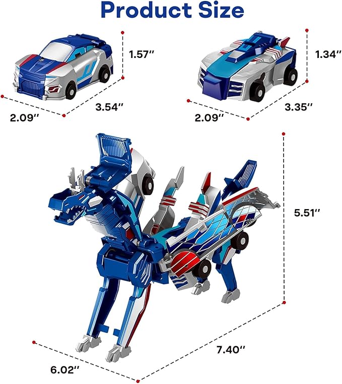 2-in-1 Transforming Race Car Dinosaur Toy DinoDrive – Automatic Transforming Car into Dinosaur, Educational Toys for Boys & Girls, Crash Action & Lights, for Kids(Silver)