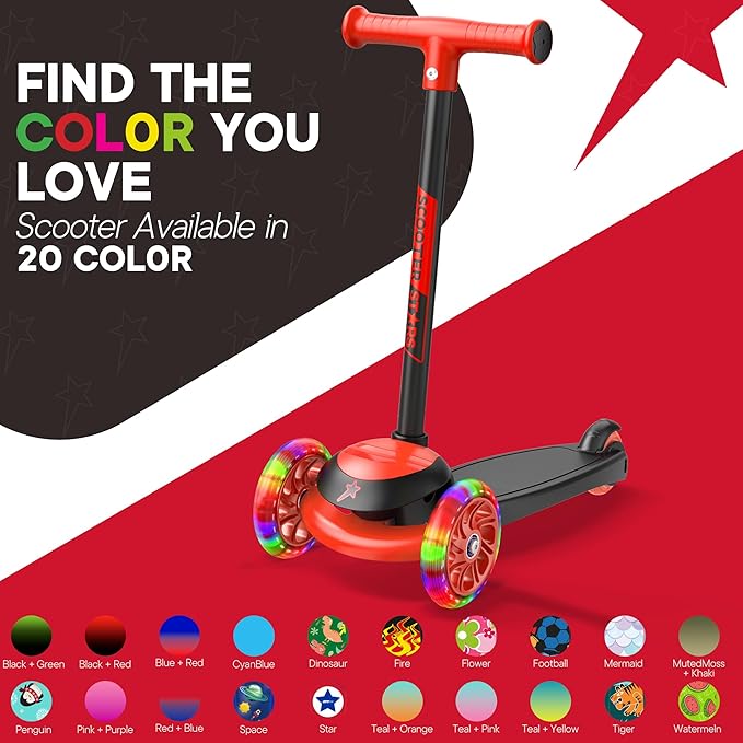 3 Wheel Scooter for Kids, Smooth Light Up LED Front Wheels, Wide Anti Slip Deck, Rear Foot Brake, Easy Lean to Steer Maneuvering, Indoor & Outdoor Ride On Toys for Ages 2 Up