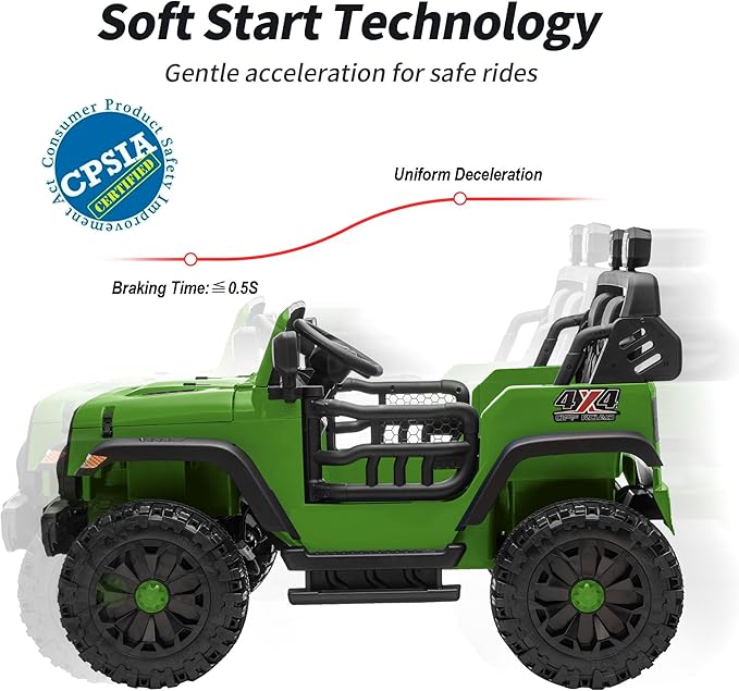 2 Seater Ride on Car Toy, 24V 4WD Electric Car for Kids 4-8 with Remote Control, 4x200W Motors, Capacity 150 lb - Army Green