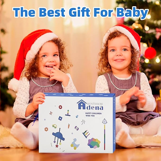 Adena Montessori Play Kit for 19-21 Months Baby,7 in 1 Learning Educational Toys for Toddler,Include Matching and Sliding Cylinder Chute,Dressing Frame and More,Christmas Birthday Gift for Boys Girl