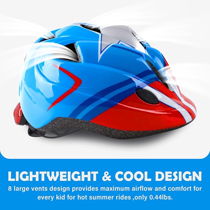 Kids Toddler Bike Helmet, Adjustable Boys Girl Helmets from Baby to Children(Age 1-8), Multi Sports for Bicycle Skate Scooter with LED Light