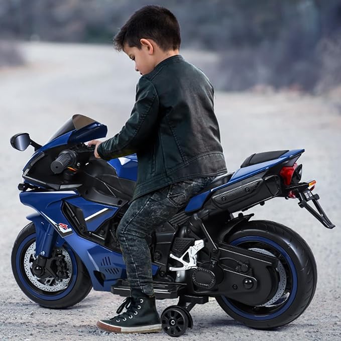 Electric Motorcycle for Kids, Electric Dirt Bike for Children, Speed Up to 9mph Ride-On Motorcycle with Safety Auxiliary Wheels (12V Battery) Red