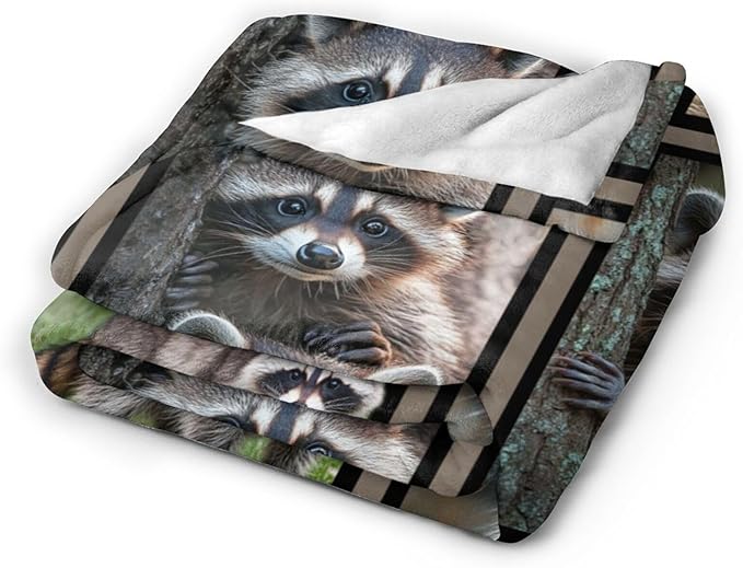 Raccoon Blanket Fleece Soft Warm Plush Raccoon Throw Blanket Lightweight Plush Fuzzy Cozy Wild Animal Blankets for Lover Kids Adult Suitable for Couch Sofa Bed 60"X50"