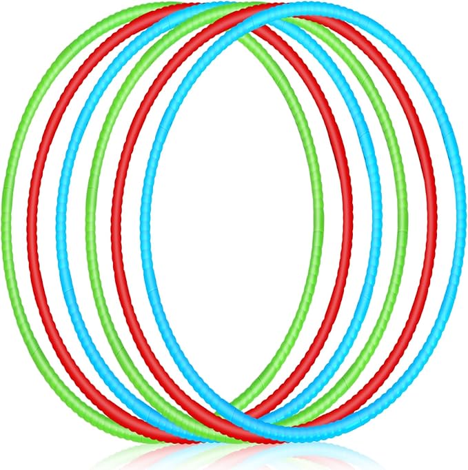 Sratte 12 Pcs Toy Hoop for Kid Detachable Adjustable Toy Hoop Colored Exercise Ring Plastic Circle for Kid Teen Gymnastics Equipment Require Self Assembly(28 Inch,Red,Blue,Green)