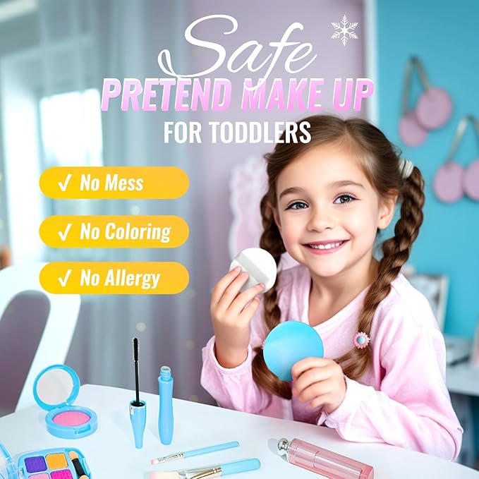 INNOCHEER Pretend Makeup for Toddlers, Fake Play Makeup for Little Girls, Frozen Toy Makeup Set for Girls, Birthday Christmas Princess Gifts Toddler Girl Toys Age 3 4 5 6 7 8 (Not Real Makeup)