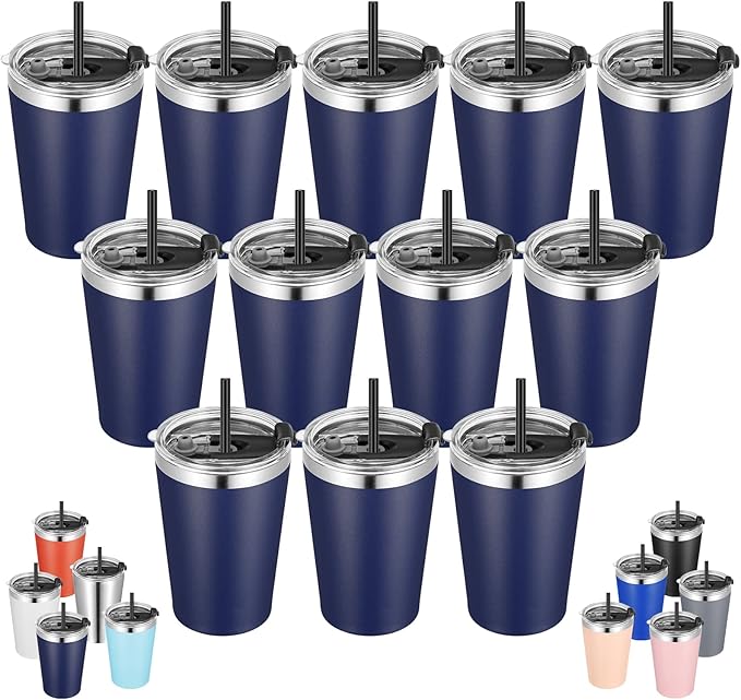 VEGOND 12oz Tumbler Stainless Steel Tumbler bulk Vacuum Insulated Double Wall Travel Tumbler with Lid and Straw Reusable Tumbler, Navy blue 12 Pack
