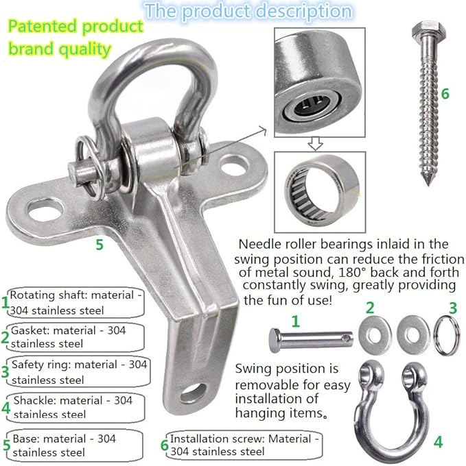 2-Pack Stainless Steel Swing Hangers, Anti-Rust Heavy Duty Hanger, Slient Bearing 180° Rotary Swing, 1500LB Wooden Concrete Playground Yoga Hammock Chair, Sandbag Porch Swing Frame