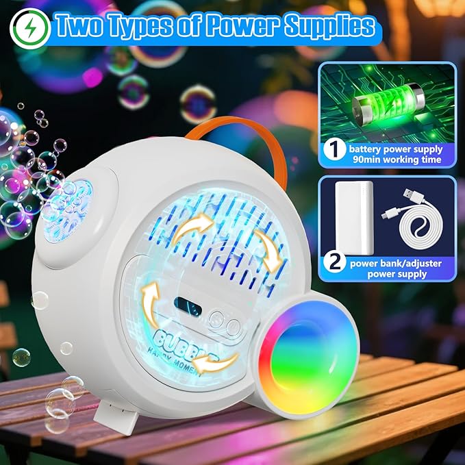 Bubble Machine for Kids Toddlers,Automatic Bubble Maker with RGB Light,Rechargeable Type-C Charge Bubble Blower,Bubble Toy for 3 4 5 6 7 Year Old Boy Girl,Outdoor Party Wedding Birthday Gifts