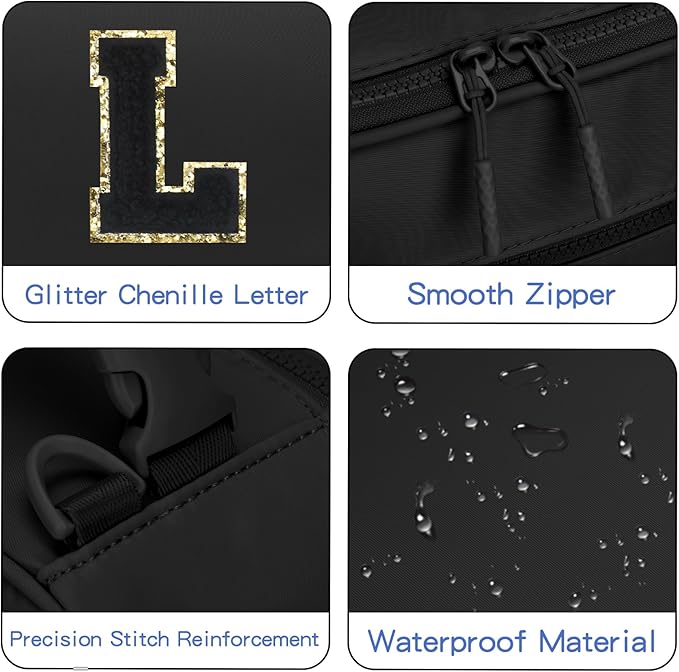 Initial Insulated Lunch Bag for Boys Kids, Back to School Gift, Reusable Leak-proof Lunch Box with Adjustable Strap for School Daycare Travel Picnic（Black，L）