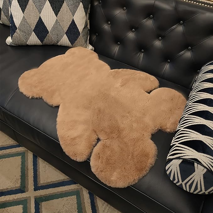 2ft Small Bear Shag Rug, Soft Fluffy Faux Sheepskin Fur Rug Fuzzy Shaggy Area Rug Cute Plush Carpet for Nursery Kids Girls Bedroom Room Aesthetic Living Room Floor Home Decor, Brown