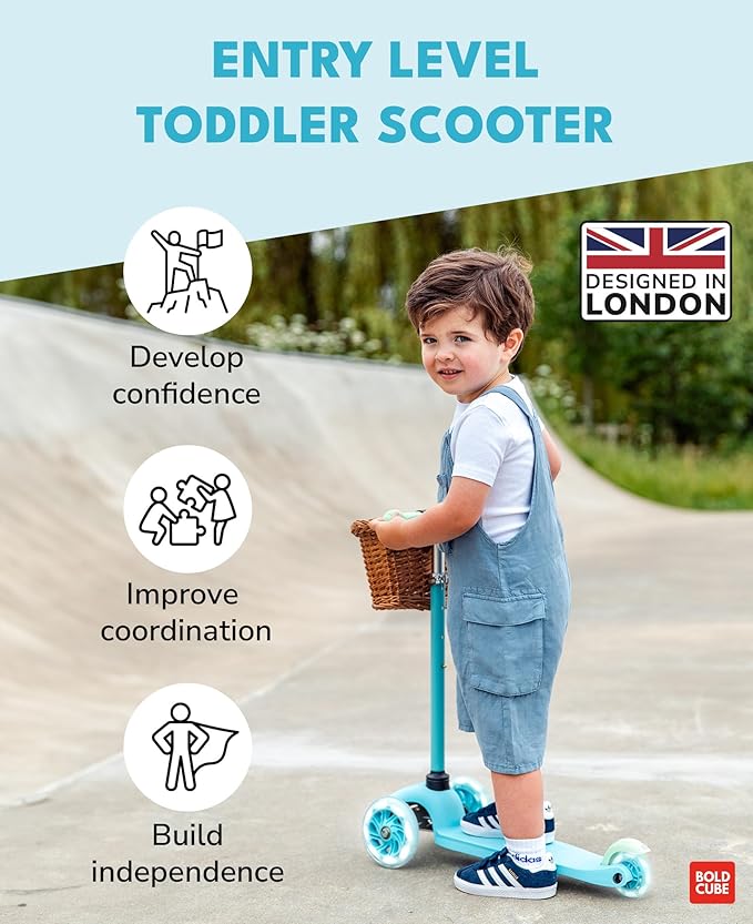 Teeny | 3 Wheel Mint Scooter for Kids & Toddlers Ages 3-6 Years | Flashing Wheels | Height Adjustable 53 to 70 cm | My First Scooter