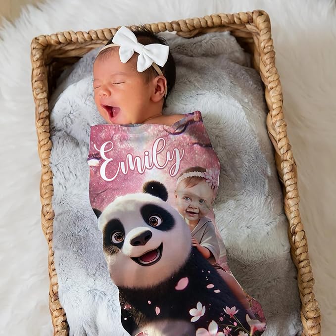 Zocoshi Personalized Panda Blanket for Girls – Custom Name & Funny Face Princess Blanket for Panda Lovers