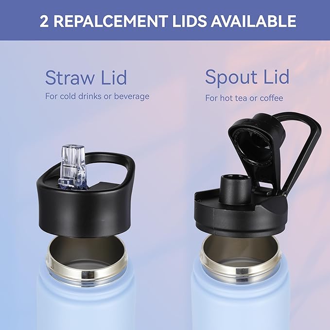 HASLE OUTFITTERS Insulated Water Bottle Kids 16 oz Double Wall Vacuum Stainless Steel Water Bottle Leak Proof for School Wide Mouth with Straw Lid & Spout Lid Keeps Cold and Hot(Candy,1pack)