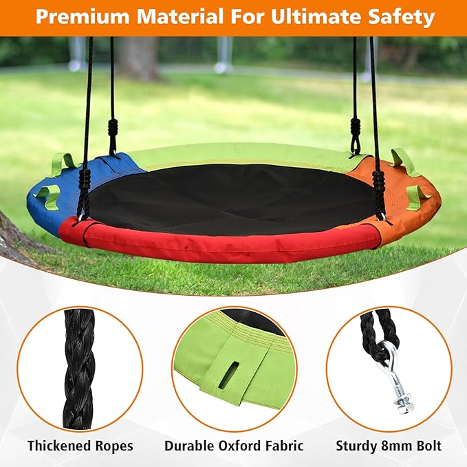 Tree Swing, Saucer Swing, 60 inch Large for Family, with Adjustable Hanging Straps, for Backyard Outdoor, Multicolor, Circle Round Disc, Gifts for Kids