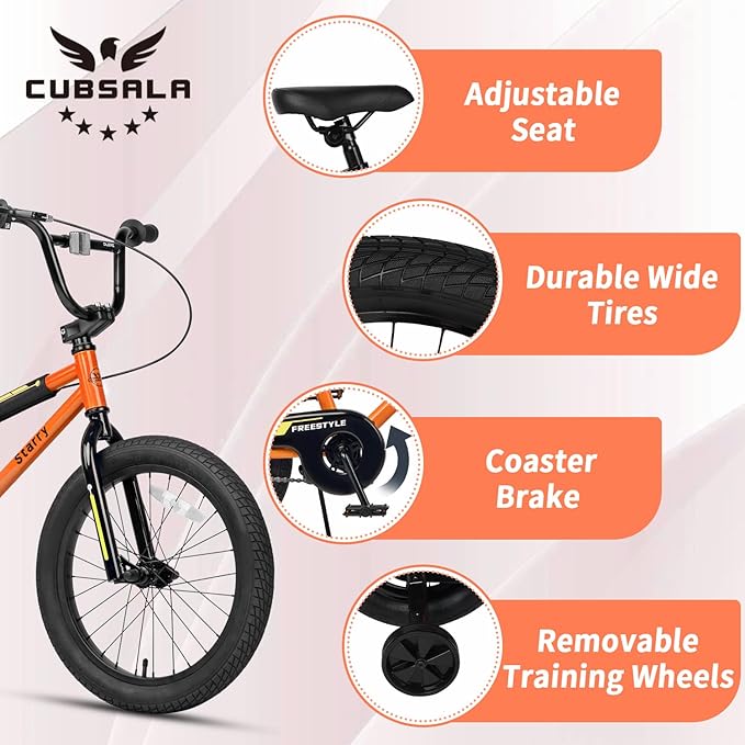 12 14 16 18 Inch Kids Bike BMX Style Bicycle with Training Wheels Coaster Brake for 2-10 Years Old Toddlers Boys Girls Multiple Colors