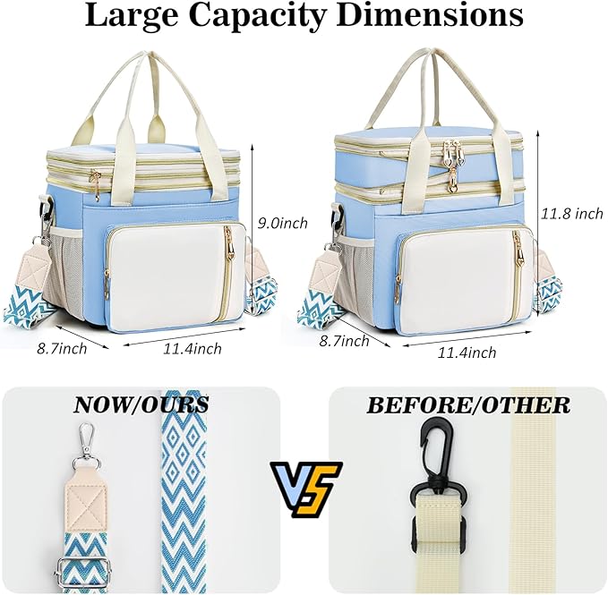 LOKASS Lunch Box for Women/Men-16L-Insulated Lunch Bag, Expandable Double-layer Leakproof Cooler Bag with Upgrade Adjustable Shoulder Strap Ideal for Work/Travel/Picnics（Sky Blue）