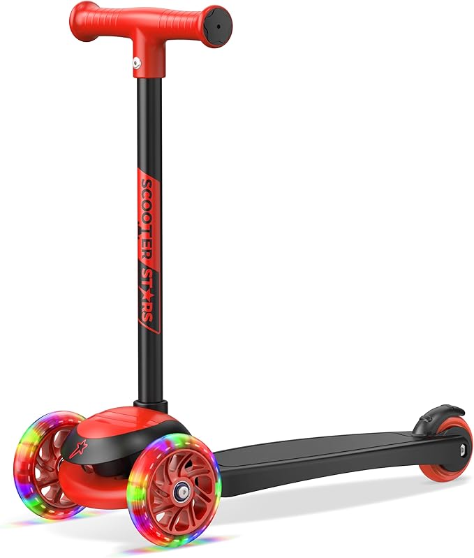 3 Wheel Scooter for Kids, Smooth Light Up LED Front Wheels, Wide Anti Slip Deck, Rear Foot Brake, Easy Lean to Steer Maneuvering, Indoor & Outdoor Ride On Toys for Ages 2 Up