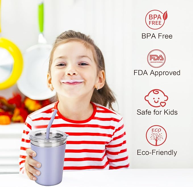 Kids Straw Cups, 6 Pack 12oz Sippy Cup With Silicone Sleeve Spill Proof, Stainless Steel Cups with Lids and Straws for Kids Girls Boys and Adults