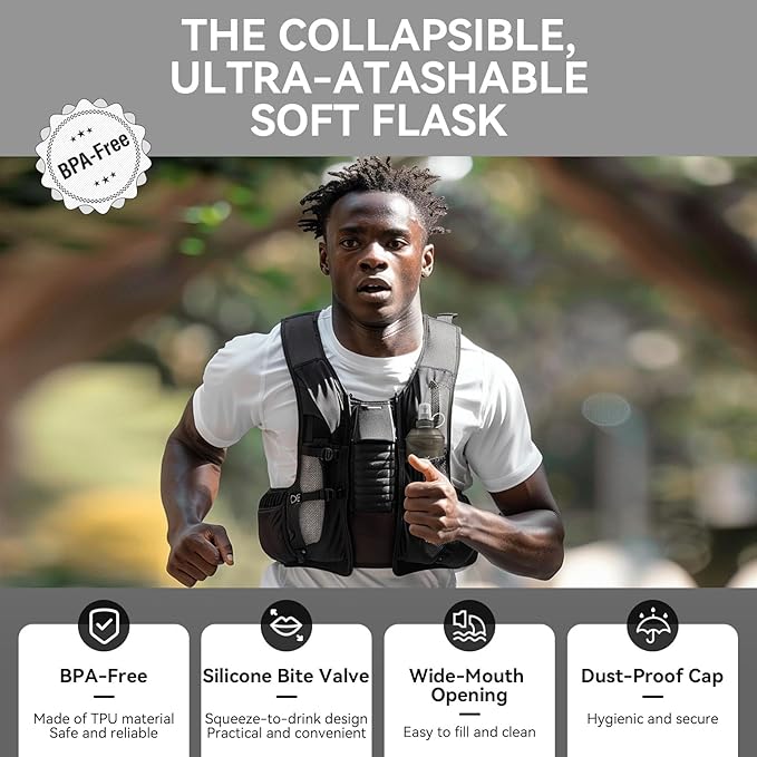 250ml Soft Flask Soft Water Bottle for Running, Hiking, Travelling, Cycling and Climbing - Gray