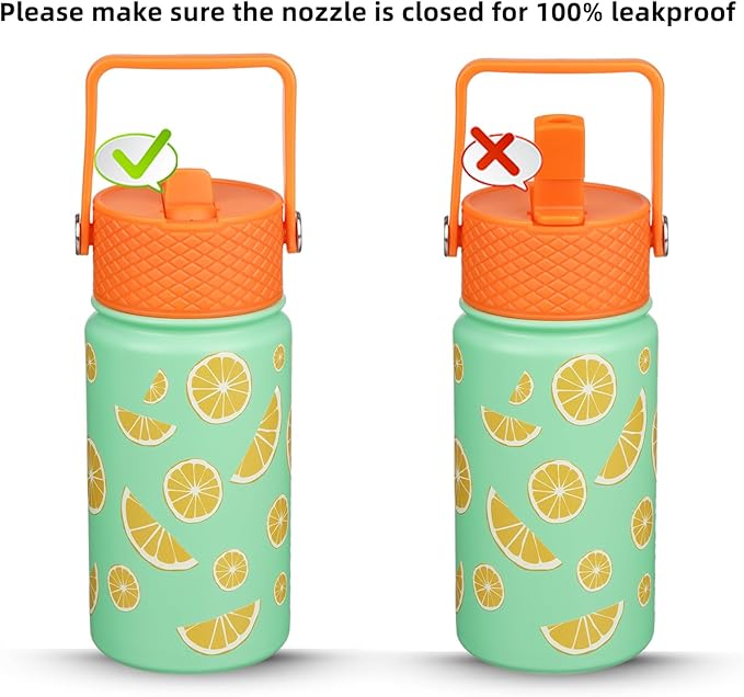 BJPKPK Insulated Water Bottle with Straw Lid, 15 oz Stainless Steel Metal Water Bottles, Reusable Leak Proof BPA Free Thermo, Flask, Cups - Lemon