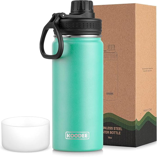 koodee Water Bottle for School-16 oz Stainless Steel Triple Wall Vacuum Insulated Water Bottle for Girls, Wide Mouth Bottle with Leakproof Spout Lid (Teal)