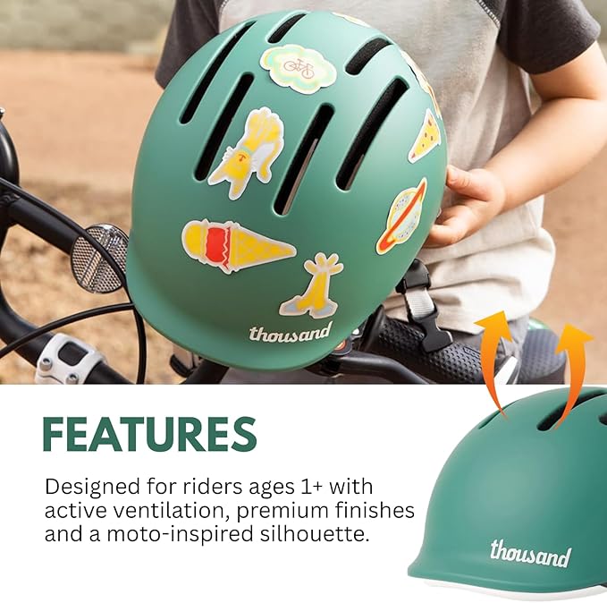 Thousand Jr. Toddler Helmet - Free Reflective Sticker Pack to Customize, No Pinch Magnetic Buckle, Adjustable Fit, Multi Sport CPSC CE ASTM Certified