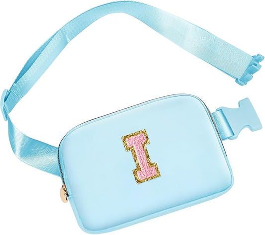 Belt Bag Crossbody Bags Initial Fanny Waist Pack Cross Body Purse for Tween Preteen Teenager Girls, 4 5 6 7 8 9 10 11 Year Old Daughter Niece Stepdaughter Birthday Gifts Trendy Stuff Gift (Blue,I)