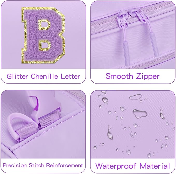 Initial Insulated Lunch Bag for Girls Kids, Back to School Gift, Reusable Leak-proof Lunch Box with Adjustable Strap for School Daycare Travel Picnic (Purple,B)