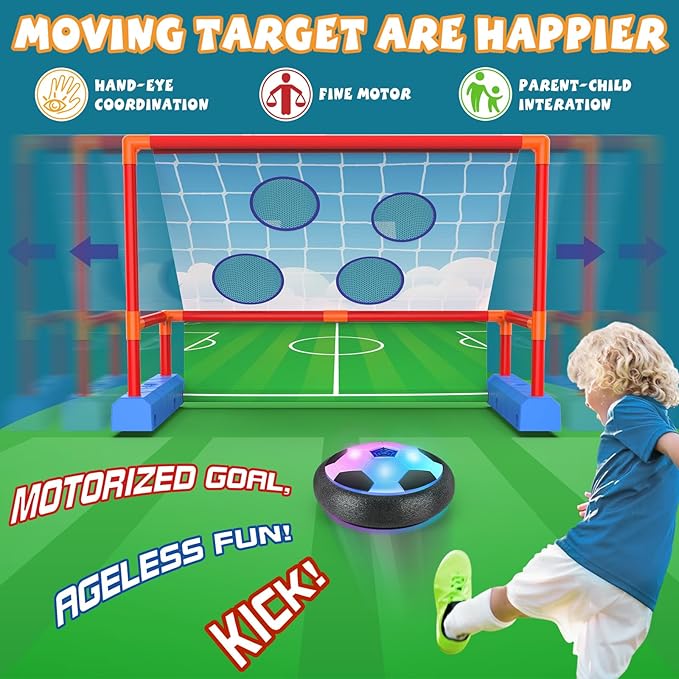 2-in-1 Moving Kick Toss Games for Kids Ages 4-12, Light Up Hover Soccer Ball with Animal Bean Bag Toss, Indoor Outdoor Birthday Toys for 4 5 6 7 8 9 10 11 12 Year Old Boys Girls