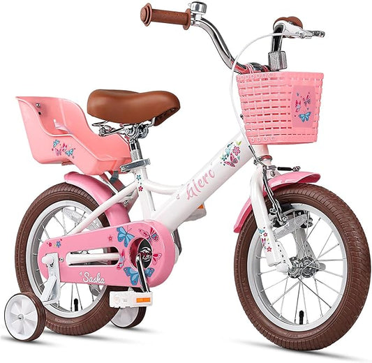 Glerc Sasha Girls Bike, 12-20 Inch Kids Bike for Ages 2-13 Years Old Children, Retro Vintage Style Kids Bicycle with Doll Bike Seat, Basket and Training Wheels, Multiple Colors