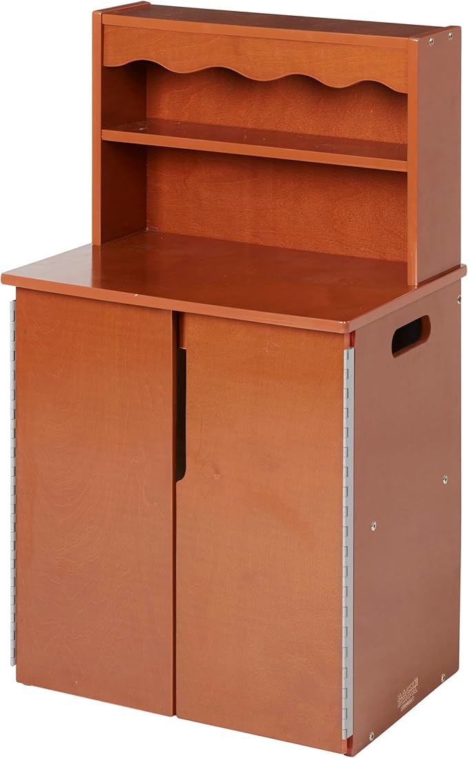 Chef's Station Kids Wooden Pretend Kitchen Cupboard, Wooden Playset, Dark Walnut