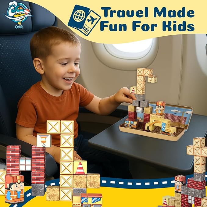 OAR Mini Magnetic Blocks – Montessori Toddler Sensory Magnetic Building Blocks & Tiles STEM Set, Magnet Cubes with Portable Gift Box, Travel Toy for Kids Ages 3-8, Christmas & Birthday Gift